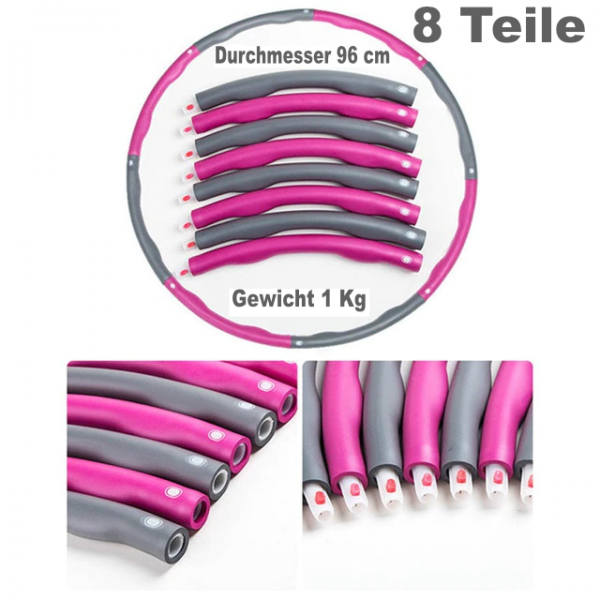 8 Teile Hula-Hoop Reifen - Pink/Grau